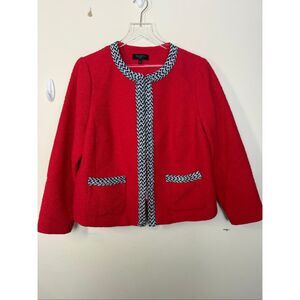 Talbots Red Tweed Open Front Cropped Blazer Jacket 14W Plus Classic Preppy Chic